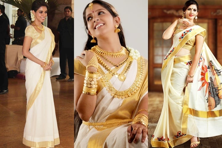 12-07-Onam Special Traditional Ready To Wear Hand Worked Set Saree With  Blouse-Golden Tissue-12-07-020 – Colours Trendz