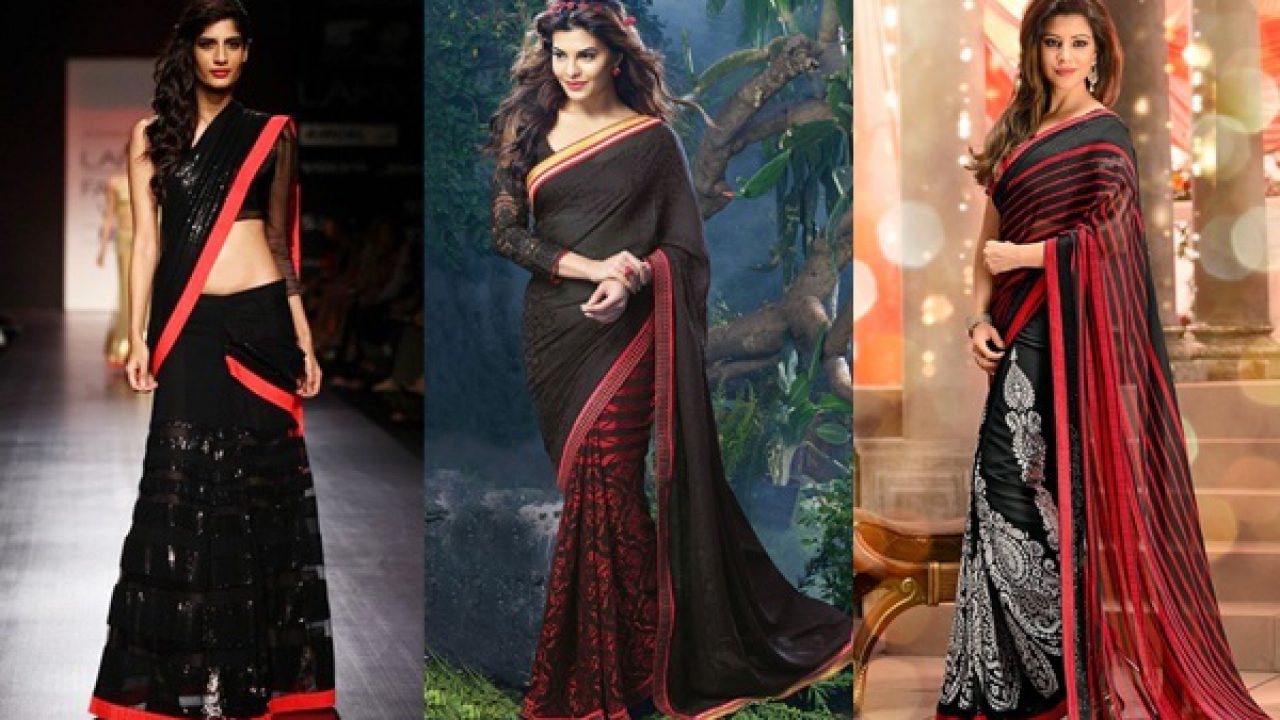 party wear saree red and black