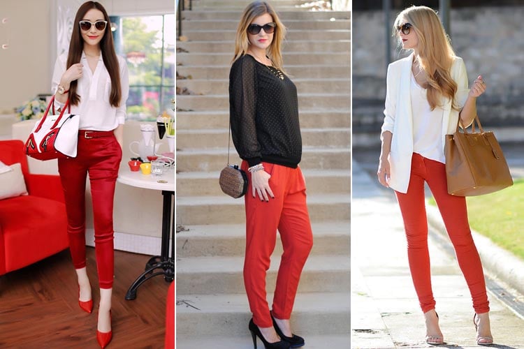 ▷ What colors go well with red pants?
