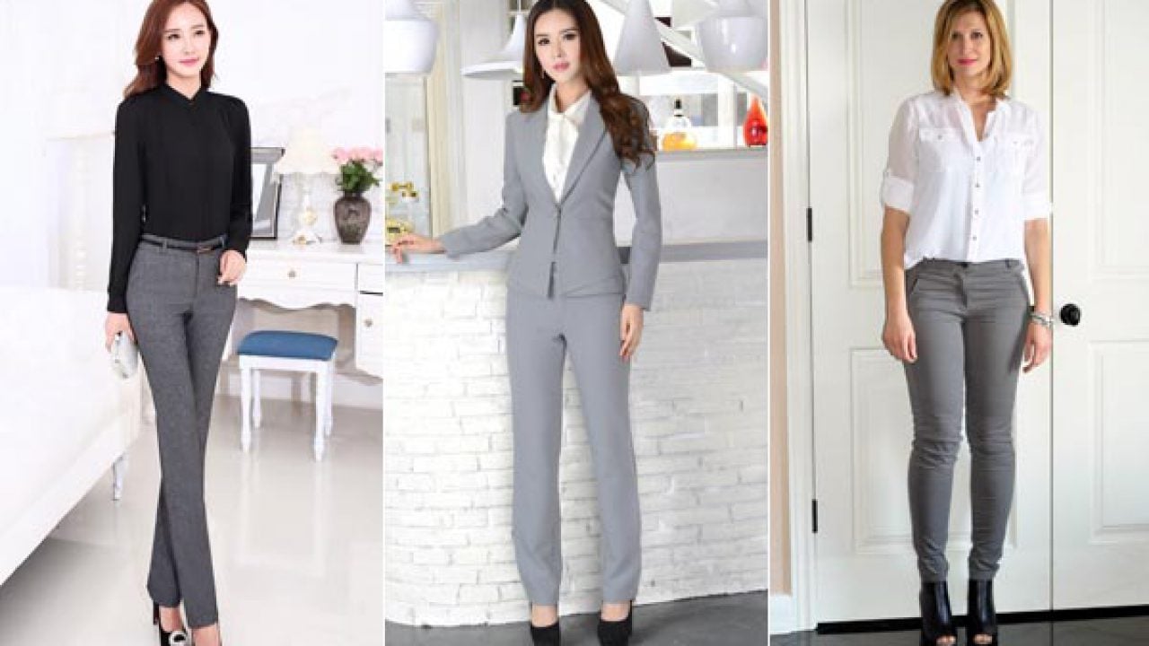 work outfits with grey pants