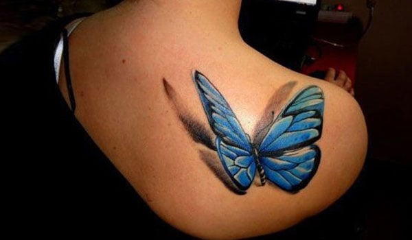 Black Butterfly And Dreamcatcher Tattoo On Upper Back