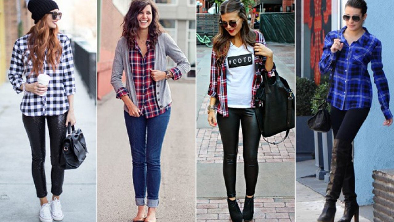 plaid shirt and leggings outfit