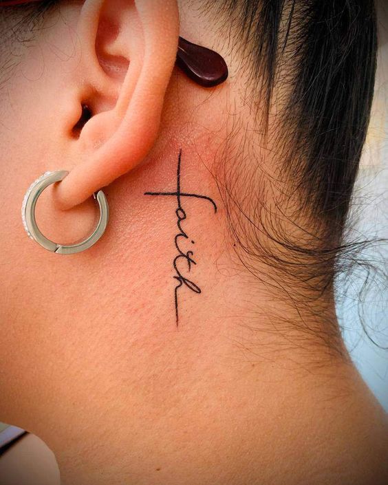Faith Tattoo with arrow  Faith tattoo Side neck tattoo Tattoos