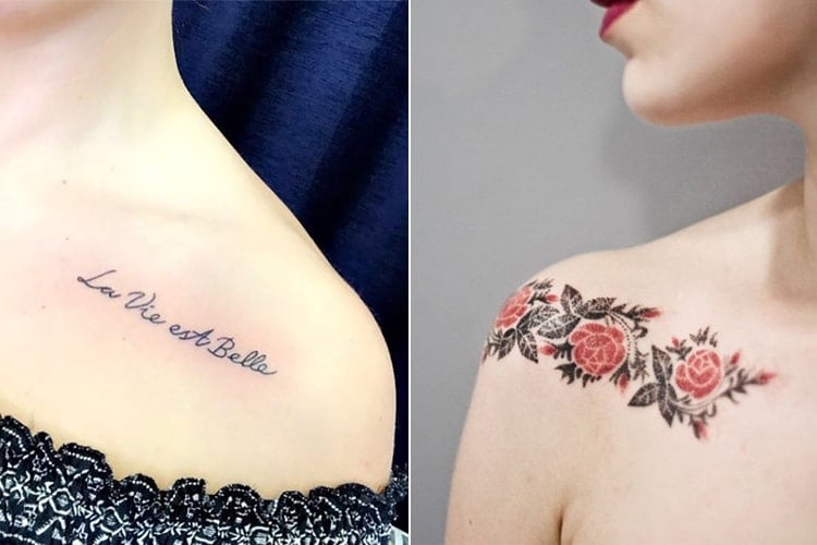 Fine line rose tattoo on the right collarbone